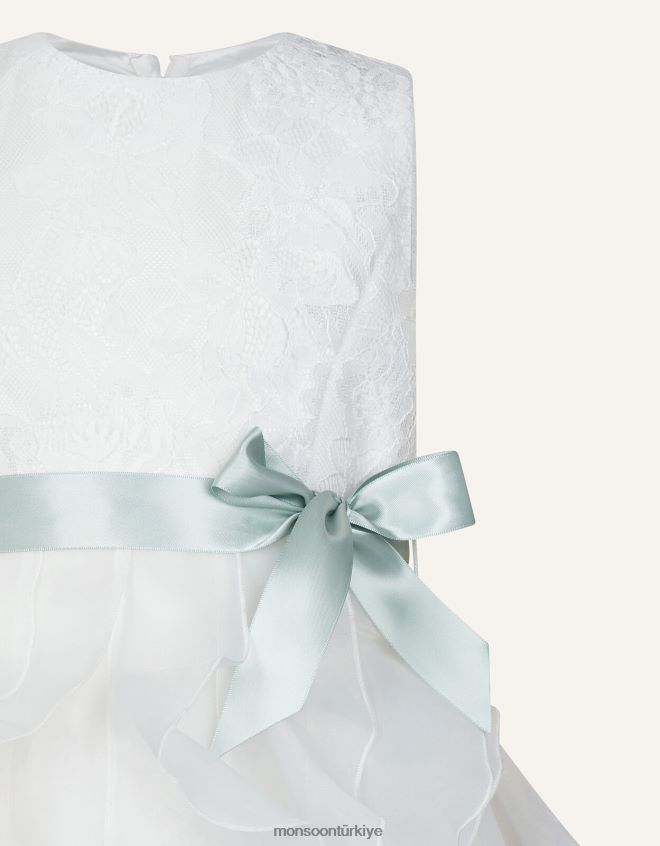 Monsoon kız dantel fırfır elbise JH86BT2036 Giyim fildişi