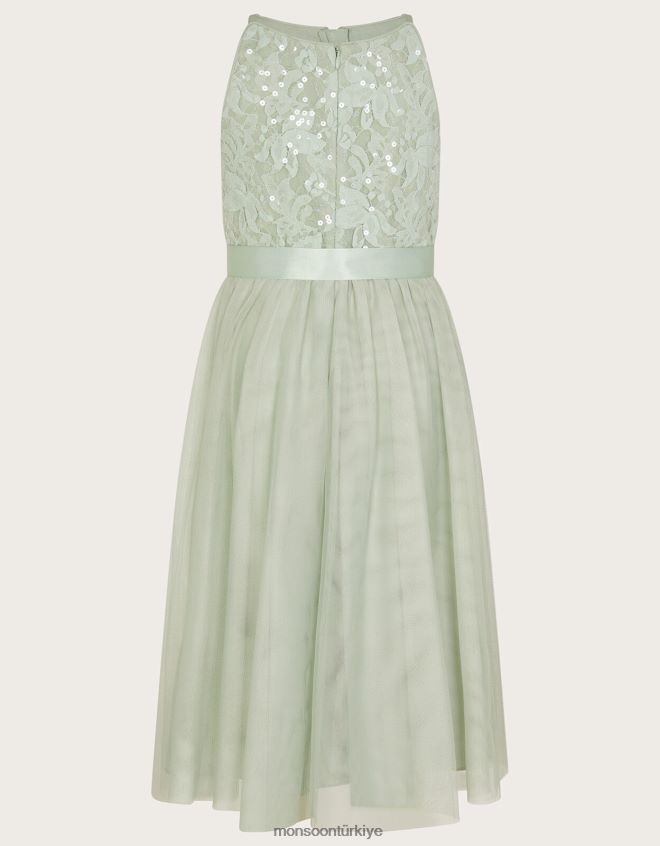 Monsoon kız dantelli pullu hakikat maxi elbise JH86BT1597 Giyim yeşil