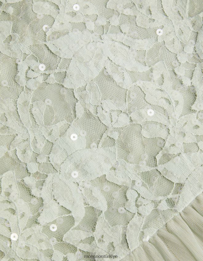 Monsoon kız dantelli pullu hakikat maxi elbise JH86BT1597 Giyim yeşil