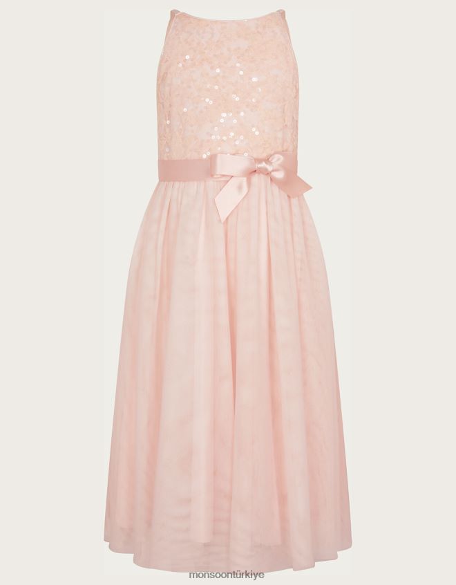 Monsoon kız dantelli pullu hakikat maxi elbise JH86BT2027 Giyim pembe