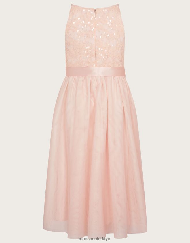 Monsoon kız dantelli pullu hakikat maxi elbise JH86BT2027 Giyim pembe