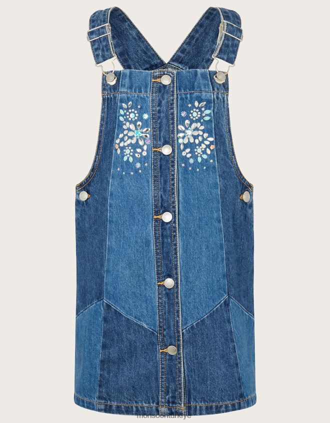 Monsoon kız değerli taşlarla süslenmiş denim mini elbise JH86BT1758 Giyim mavi