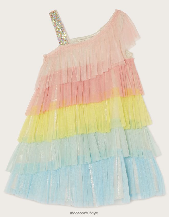 Monsoon kız disco tek omuz blok renkli elbise JH86BT1994 Giyim çok