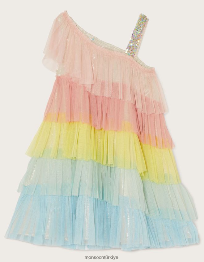 Monsoon kız disco tek omuz blok renkli elbise JH86BT1994 Giyim çok