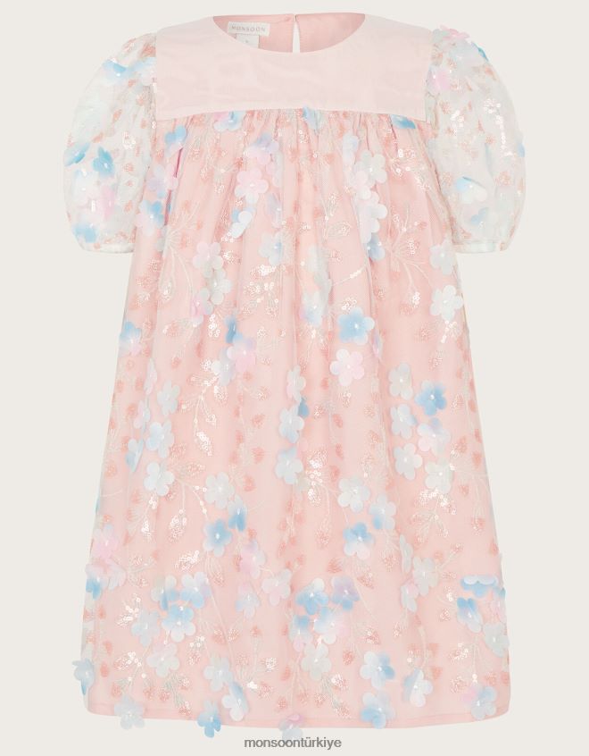 Monsoon kız disko çiçeği trapez elbise JH86BT1776 Giyim pembe (soluk pembe)