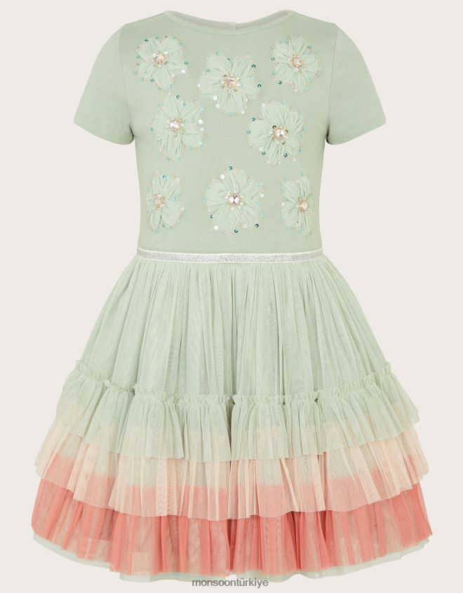 Monsoon kız disko çiçek elbise JH86BT1590 Giyim yeşil (adaçayı)