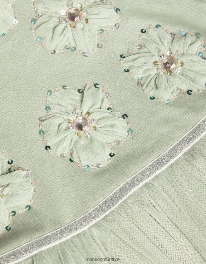 Monsoon kız disko çiçek elbise JH86BT1590 Giyim yeşil (adaçayı)