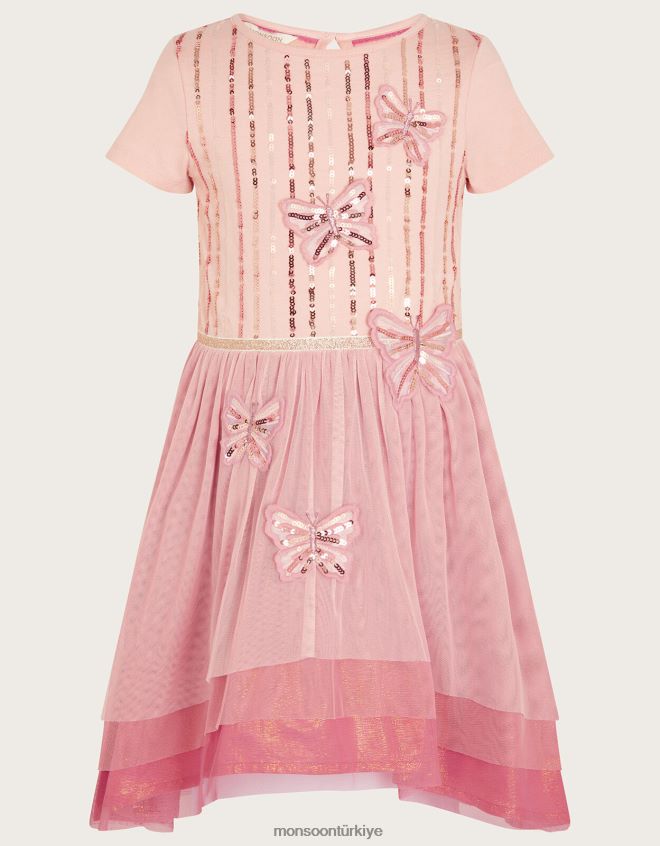 Monsoon kız disko kelebek yüksek alçak elbise JH86BT1803 Giyim çıplak