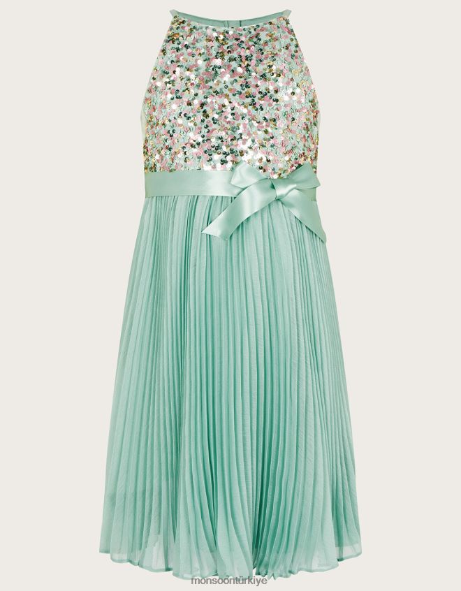 Monsoon kız disko payet gerçeği pilili elbise JH86BT1802 Giyim yeşil (nane)