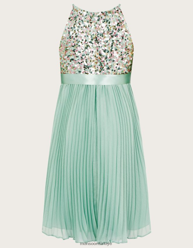 Monsoon kız disko payet gerçeği pilili elbise JH86BT1802 Giyim yeşil (nane)