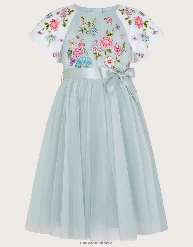 Monsoon kız emzy işlemeli pelerin kollu elbise JH86BT1975 Giyim yeşil