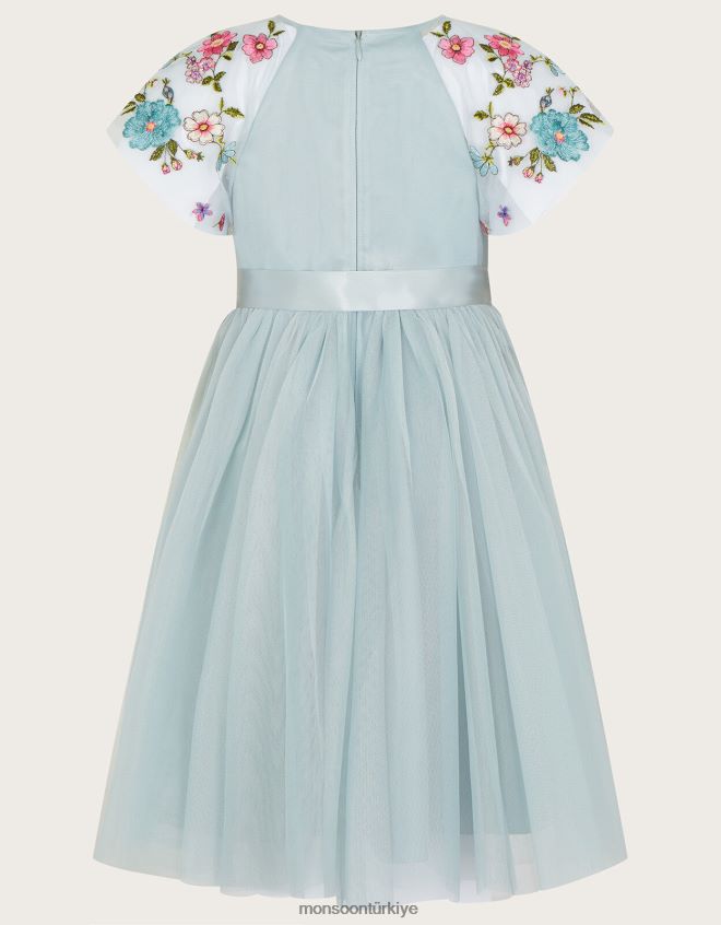 Monsoon kız emzy işlemeli pelerin kollu elbise JH86BT1975 Giyim yeşil