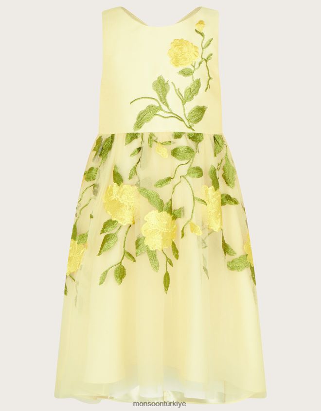 Monsoon kız gül işlemeli elbise JH86BT1800 Giyim sarı (limon)