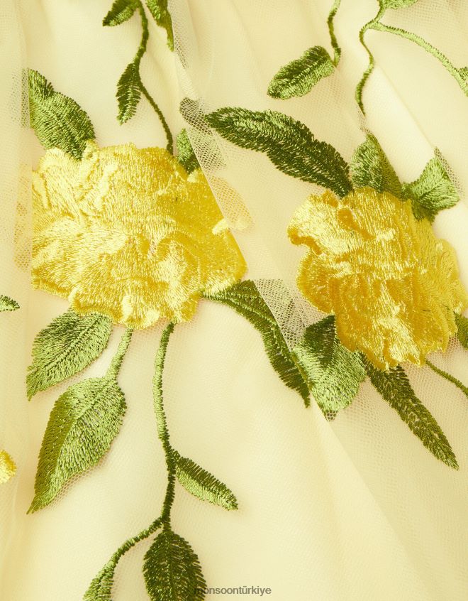 Monsoon kız gül işlemeli elbise JH86BT1800 Giyim sarı (limon)