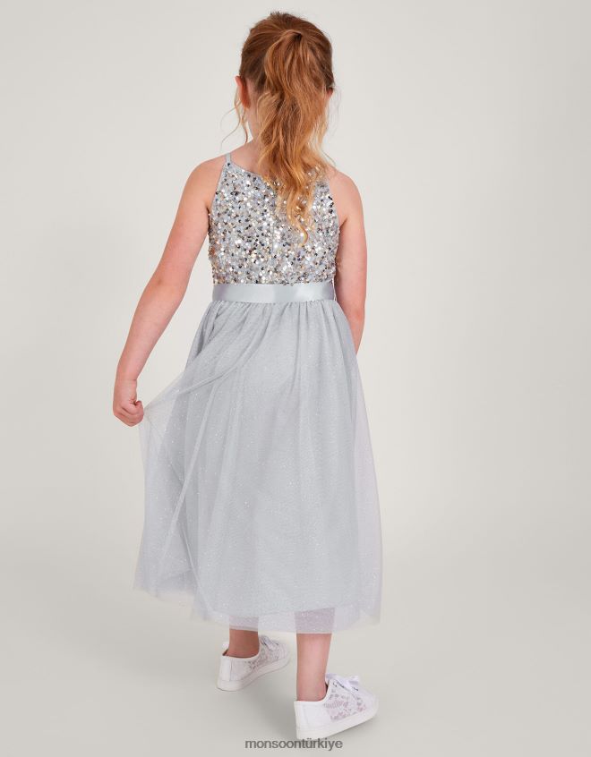 Monsoon kız hakikat geri dönüştürülmüş pullu özel gün elbisesi JH86BT1586 Giyim gri