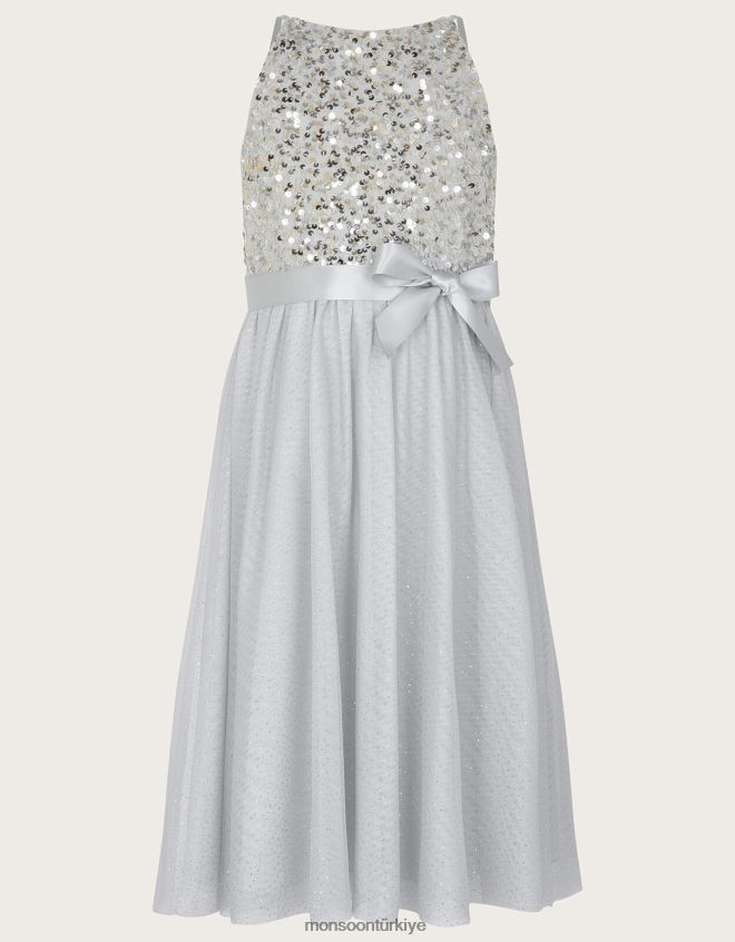 Monsoon kız hakikat geri dönüştürülmüş pullu özel gün elbisesi JH86BT1586 Giyim gri