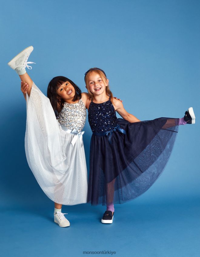 Monsoon kız hakikat geri dönüştürülmüş pullu özel gün elbisesi JH86BT1586 Giyim gri