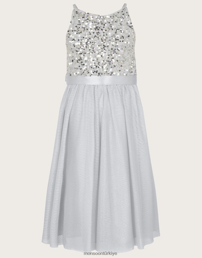 Monsoon kız hakikat geri dönüştürülmüş pullu özel gün elbisesi JH86BT1586 Giyim gri