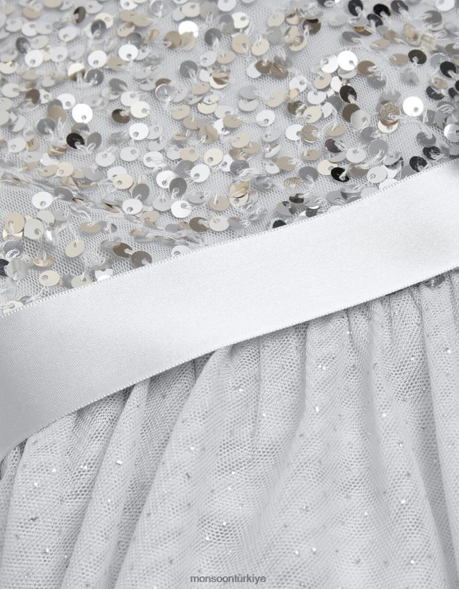 Monsoon kız hakikat geri dönüştürülmüş pullu özel gün elbisesi JH86BT1586 Giyim gri