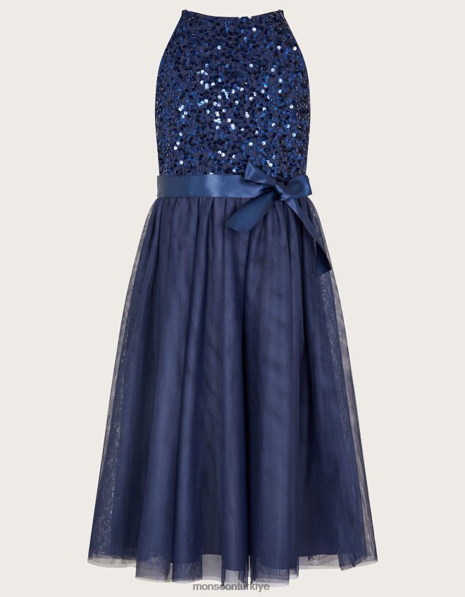 Monsoon kız hakikat pullu özel gün elbisesi JH86BT1694 Giyim Mavi Donanma)