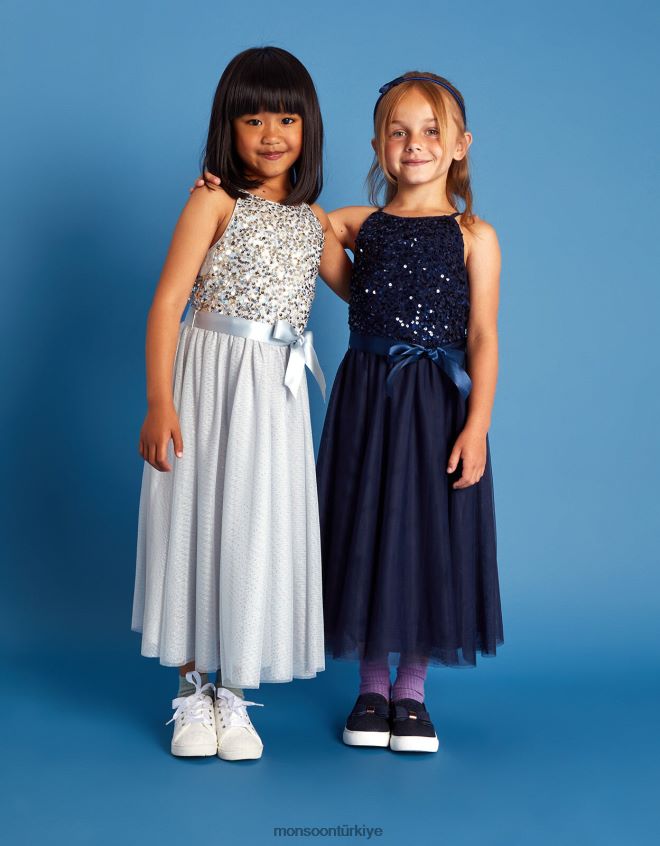 Monsoon kız hakikat pullu özel gün elbisesi JH86BT1694 Giyim Mavi Donanma)