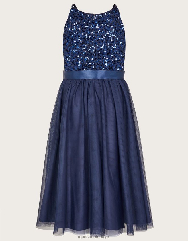 Monsoon kız hakikat pullu özel gün elbisesi JH86BT1694 Giyim Mavi Donanma)