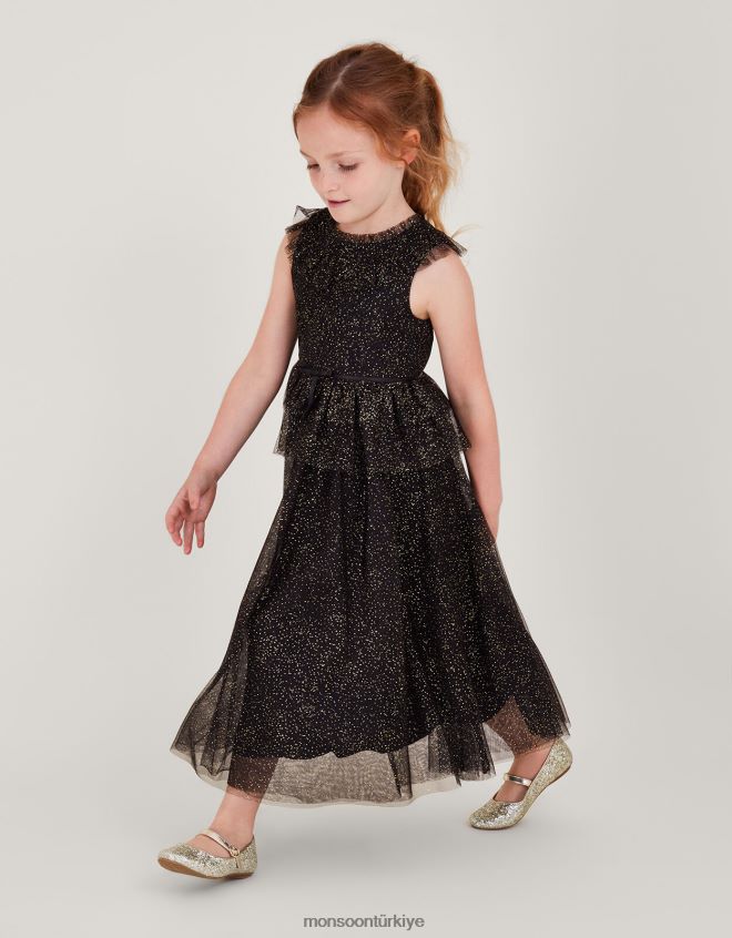 Monsoon kız harikalar diyarı alexandra fırfırlı maxi elbise JH86BT1686 Giyim siyah