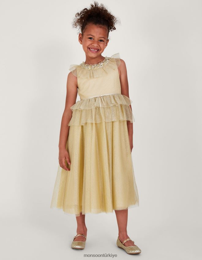 Monsoon kız harikalar diyarı alexandra file fırfırlı maxi elbise JH86BT1950 Giyim altın