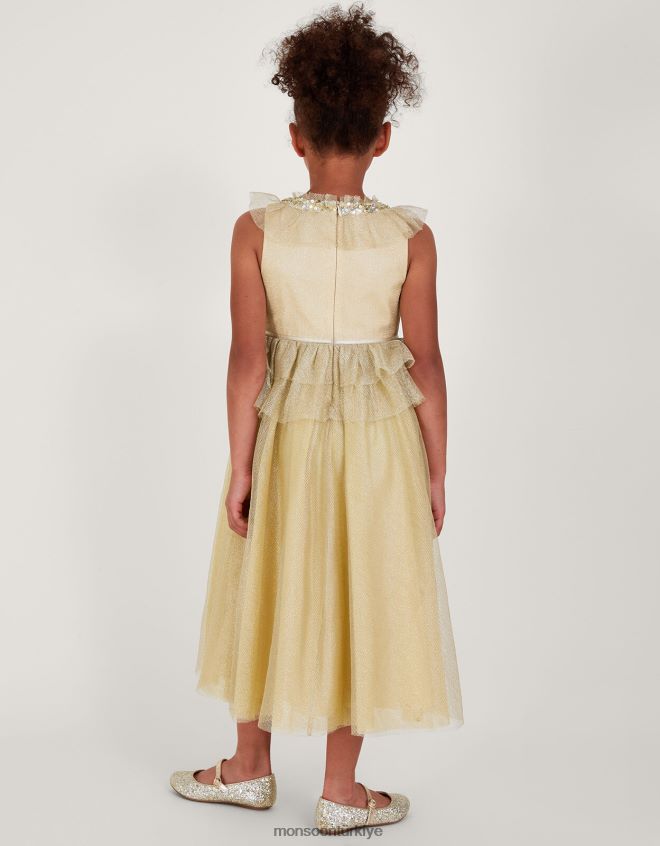 Monsoon kız harikalar diyarı alexandra file fırfırlı maxi elbise JH86BT1950 Giyim altın