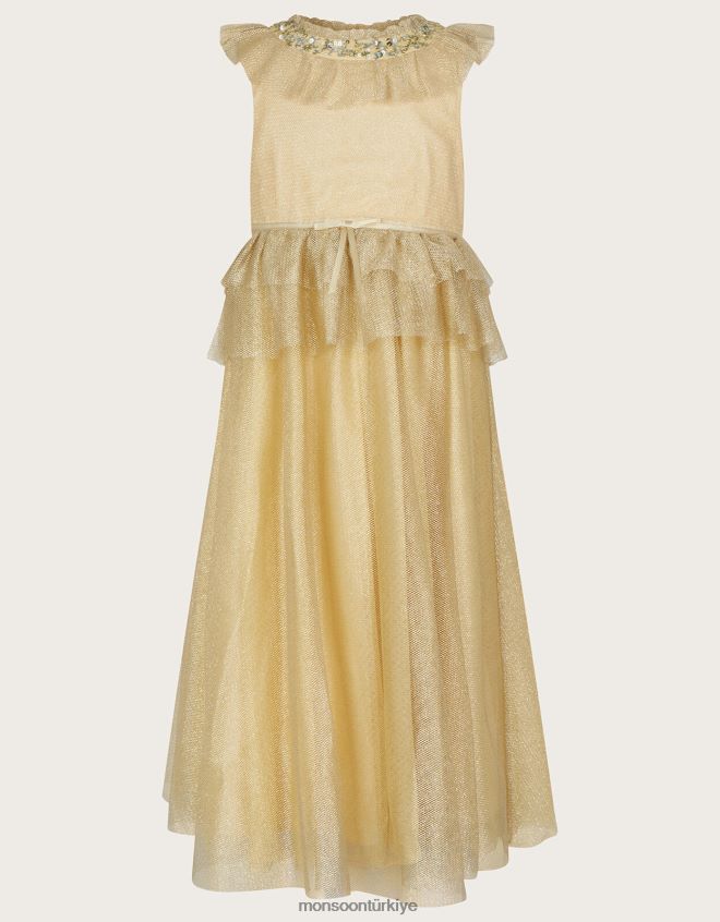 Monsoon kız harikalar diyarı alexandra file fırfırlı maxi elbise JH86BT1950 Giyim altın