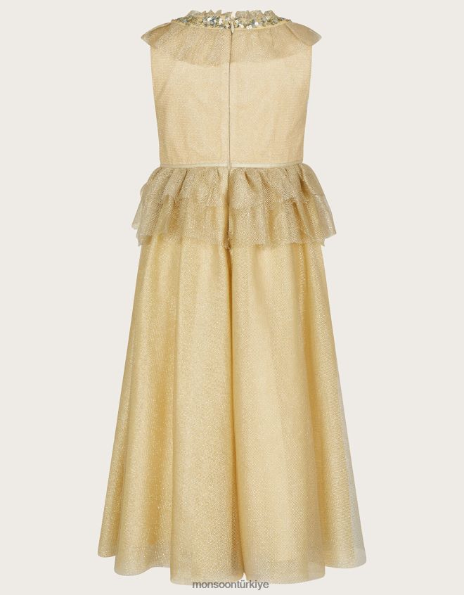 Monsoon kız harikalar diyarı alexandra file fırfırlı maxi elbise JH86BT1950 Giyim altın