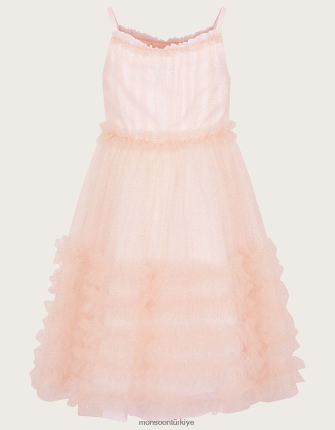 Monsoon kız harikalar diyarı fırfırlı ışıltılı elbise JH86BT1849 Giyim pembe (soluk pembe)