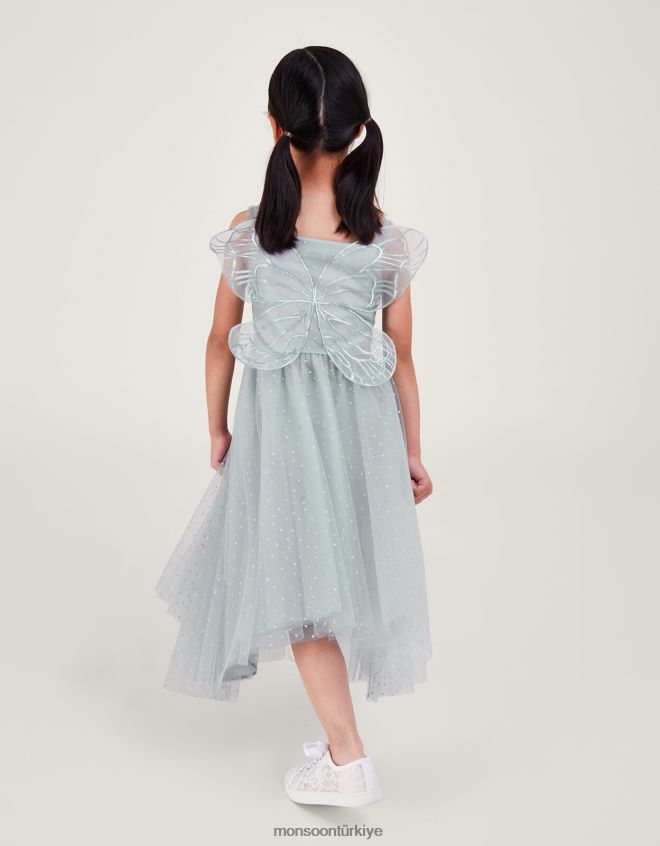 Monsoon kız harikalar diyarı kelebek kanatları parıltılı elbise JH86BT1869 Giyim gri