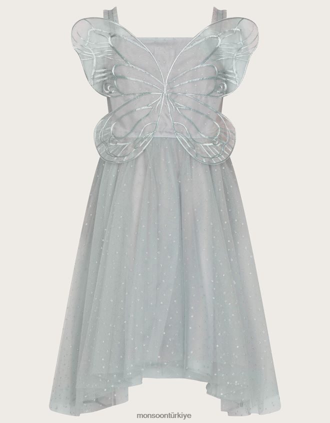 Monsoon kız harikalar diyarı kelebek kanatları parıltılı elbise JH86BT1869 Giyim gri