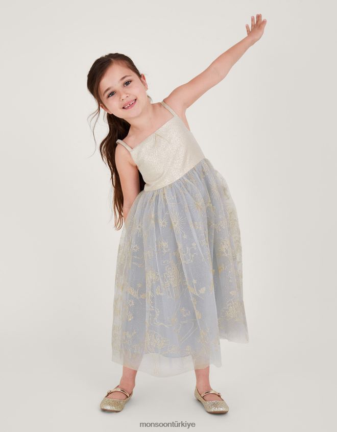 Monsoon kız harikalar diyarı masal işlemeli jakarlı elbise JH86BT1834 Giyim gri