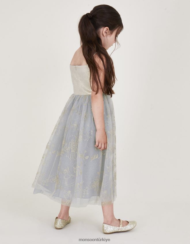 Monsoon kız harikalar diyarı masal işlemeli jakarlı elbise JH86BT1834 Giyim gri