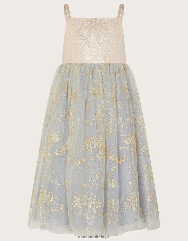 Monsoon kız harikalar diyarı masal işlemeli jakarlı elbise JH86BT1834 Giyim gri