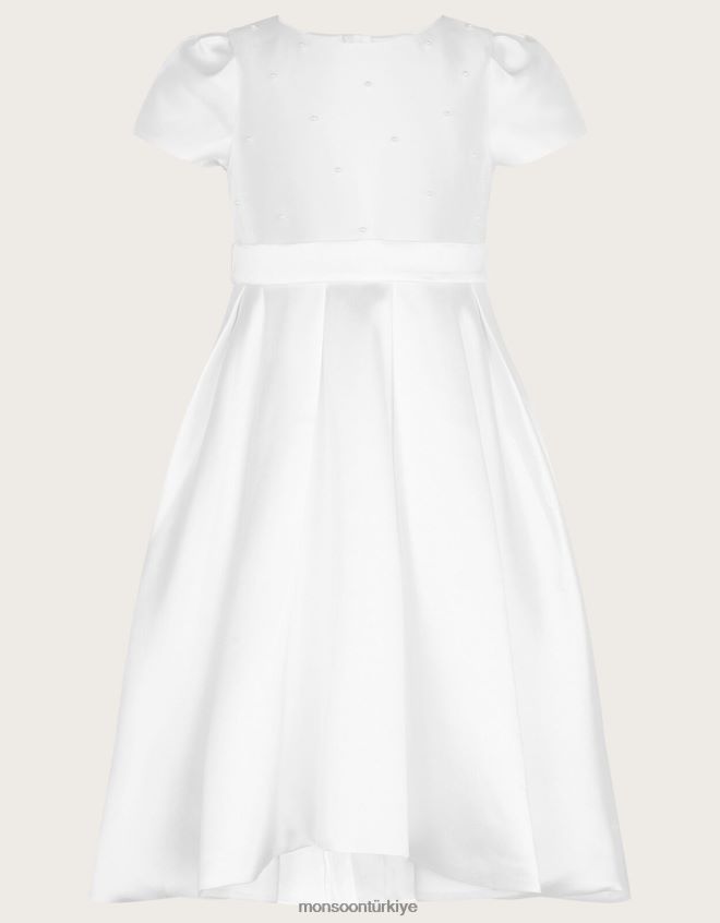 Monsoon kız henrietta inci süslemeli cemaat elbisesi JH86BT1965 Giyim beyaz