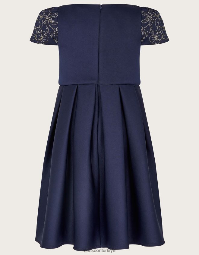 Monsoon kız çiçek işlemeli scuba elbise JH86BT1787 Giyim Mavi Donanma)