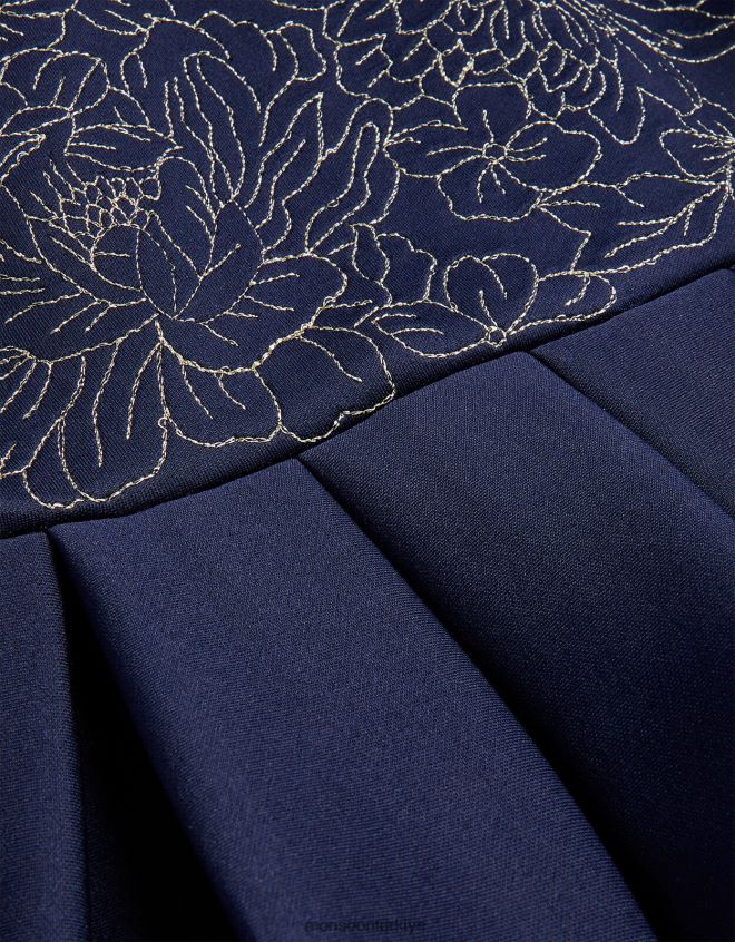 Monsoon kız çiçek işlemeli scuba elbise JH86BT1787 Giyim Mavi Donanma)