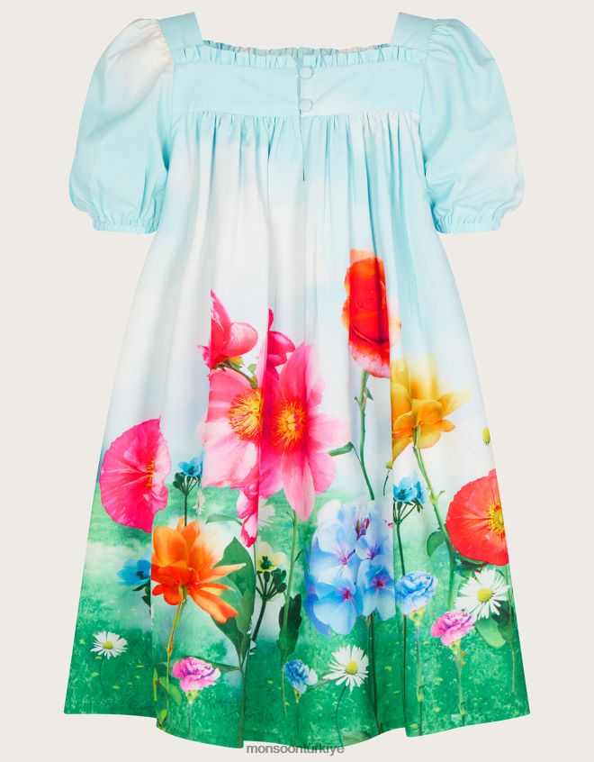 Monsoon kız çiçekli çayır elbisesi JH86BT2021 Giyim mavi