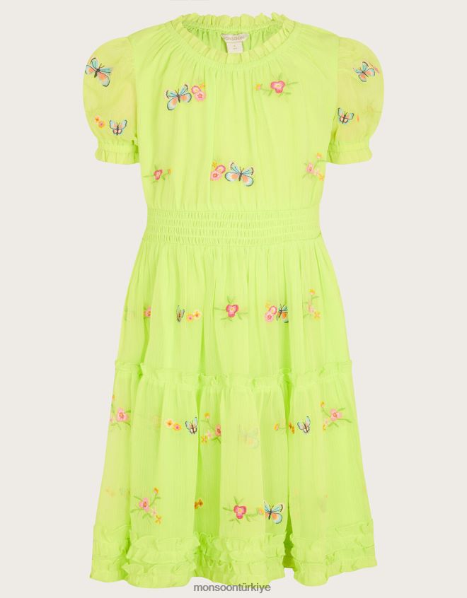 Monsoon kız işlemeli kabarık kollu kelebek elbise JH86BT1865 Giyim yeşil (kireç)