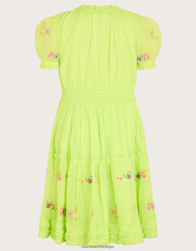 Monsoon kız işlemeli kabarık kollu kelebek elbise JH86BT1865 Giyim yeşil (kireç)