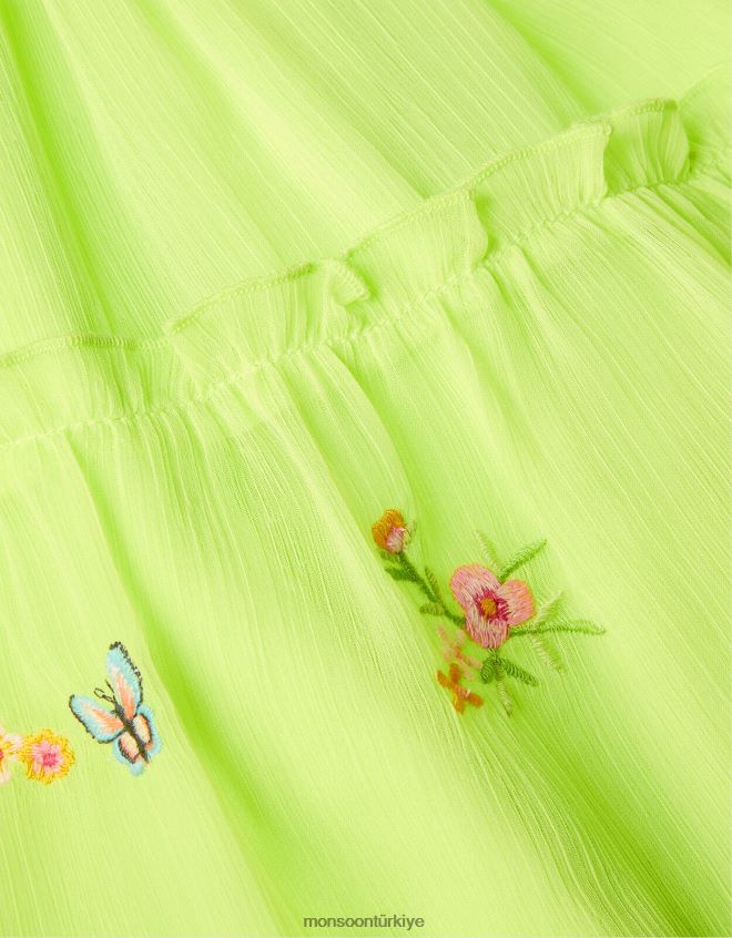 Monsoon kız işlemeli kabarık kollu kelebek elbise JH86BT1865 Giyim yeşil (kireç)