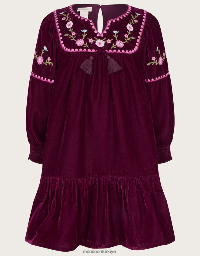 Monsoon kız işlemeli önlük elbise JH86BT1629 Giyim kırmızı (bordo)