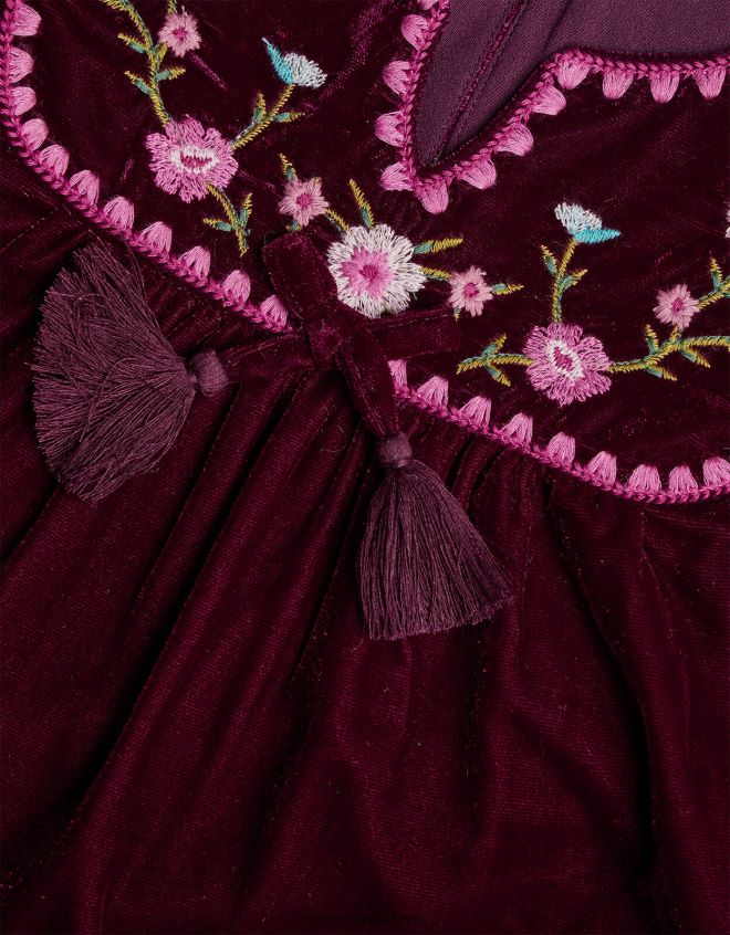 Monsoon kız işlemeli önlük elbise JH86BT1629 Giyim kırmızı (bordo)