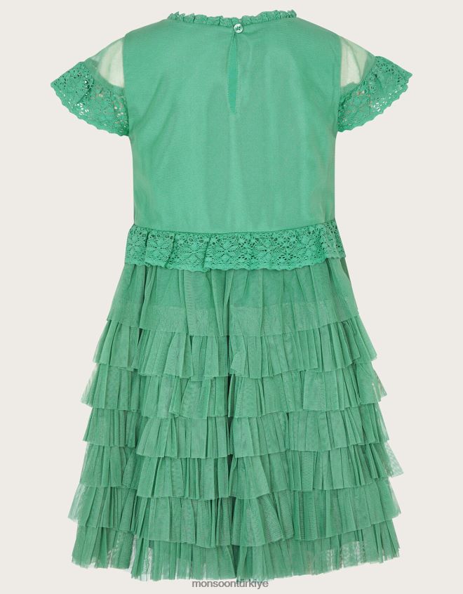 Monsoon kız işlemeli tığ işi katmanlı elbise JH86BT1682 Giyim yeşil