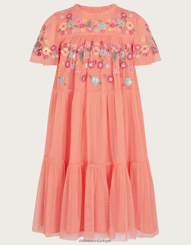 Monsoon kız işlemeli tül elbise JH86BT1601 Giyim turuncu (mercan)