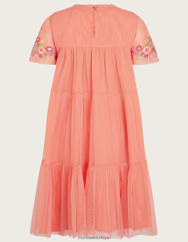 Monsoon kız işlemeli tül elbise JH86BT1601 Giyim turuncu (mercan)