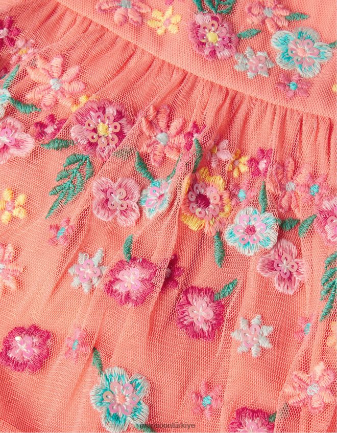 Monsoon kız işlemeli tül elbise JH86BT1601 Giyim turuncu (mercan)